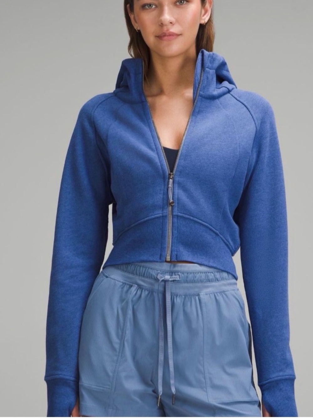 Lululemon Scuba Full-Zip Cropped Hoodie Heathered Oasis Blue Size 12